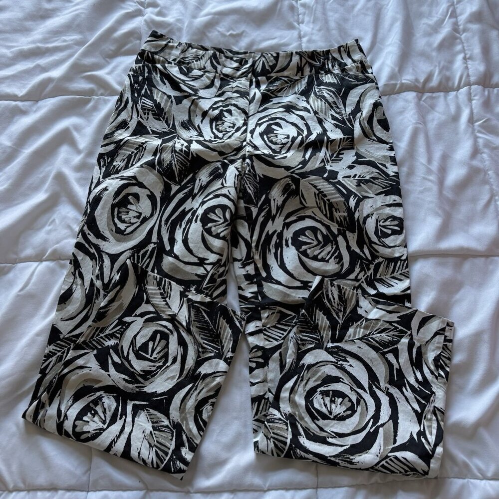 Tyler Boe Womens Size 10 Black Floral Straight Leg Pants Pockets Office City